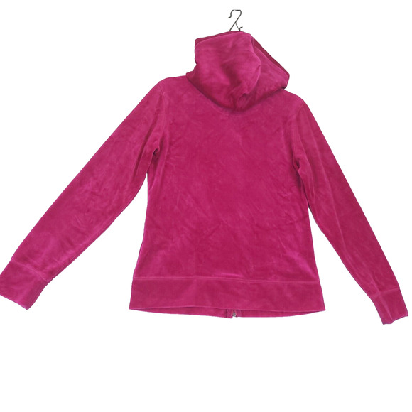 Merona Velour Full Zip Hoodie Women M Fuchsia Pink Long Sleeve Pocket Causal - Picture 2 of 11